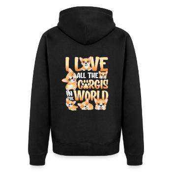I love all the corgis in the world - Unisex Premium Organic Zip Hoodie - black - Back - Nico (187cm)