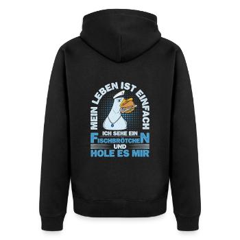 Fischbrötchen Möwe Norddeutsch - Unisex Premium Bio Zip Hoodie - Schwarz - Hinten - Nico (187cm)