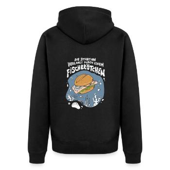 Fischbrötchen Möwe Norddeutsch - Unisex Premium Bio Zip Hoodie - Schwarz - Hinten - Nico (187cm)