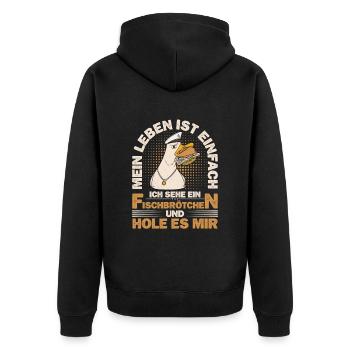 Fischbrötchen Möwe Norddeutsch - Unisex Premium Bio Zip Hoodie - Schwarz - Hinten - Nico (187cm)