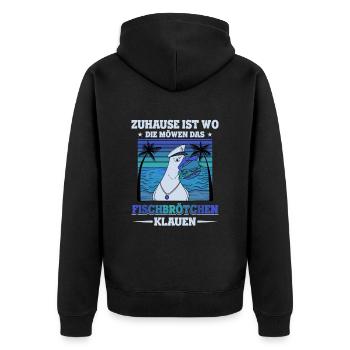 Fischbrötchen Möwe Norddeutsch - Unisex Premium Bio Zip Hoodie - Schwarz - Hinten - Nico (187cm)