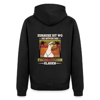 Fischbrötchen Möwe Norddeutsch - Unisex Premium Bio Zip Hoodie - Schwarz - Hinten - Nico (187cm)