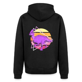 Vaporwave Synthwave Parasaurolophus Dinosaurier - Unisex Premium Bio Zip Hoodie - Schwarz - Hinten - Nico (187cm)