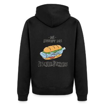 Zukunft des Fischbrötchens Norddeutsch - Unisex Premium Bio Zip Hoodie - Schwarz - Hinten - Nico (187cm)