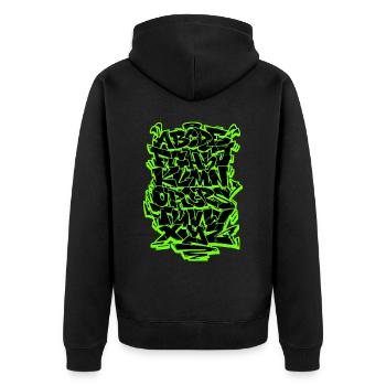 Graffiti Alphabet Wildstyle Hip Hop Street Art Urb - Unisex Premium Bio Zip Hoodie - Schwarz - Hinten - Nico (187cm)