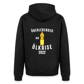 Überlebender der Ölkrise 2022 - Unisex Premium Bio Zip Hoodie - Schwarz - Hinten - Nico (187cm)