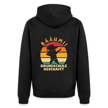 Bäähm Grundschule geschafft - Unisex Premium Bio Zip Hoodie - Schwarz - Hinten - Nico (187cm)
