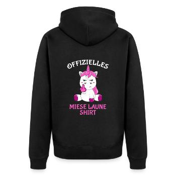 Offizielles Miese Laune Shirt - Unisex Premium Bio Zip Hoodie - Schwarz - Hinten - Nico (187cm)