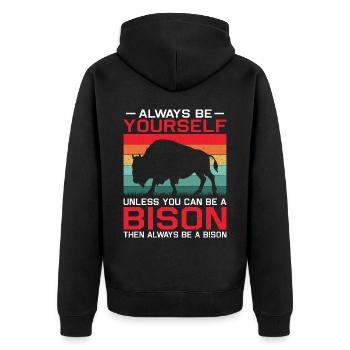 Bison Büffel Yellowstone Park - Unisex Premium Bio Zip Hoodie - Schwarz - Hinten - Nico (187cm)