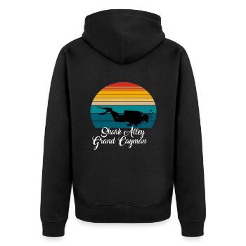 Shark Alley Grand Cayman Diving - Unisex Premium Bio Zip Hoodie - Schwarz - Hinten - Nico (187cm)