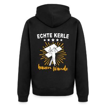 Trockenbauer Trockenbaumonteur Trockenbau - Unisex Premium Bio Zip Hoodie - Schwarz - Hinten - Nico (187cm)