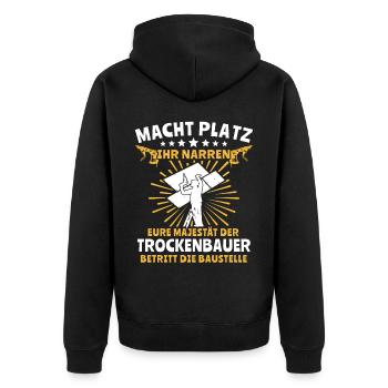 Trockenbauer Trockenbaumonteur Trockenbau - Unisex Premium Bio Zip Hoodie - Schwarz - Hinten - Nico (187cm)