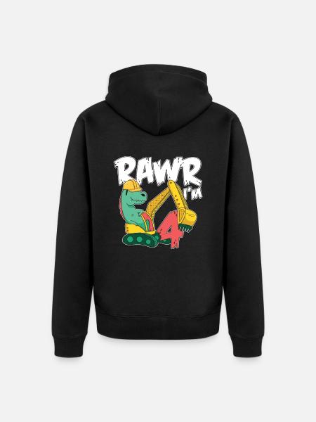 Rawr I'm 4 For Bagger Motto-geburtstagsfeier - Unisex Premium Bio Zip Hoodie - Schwarz