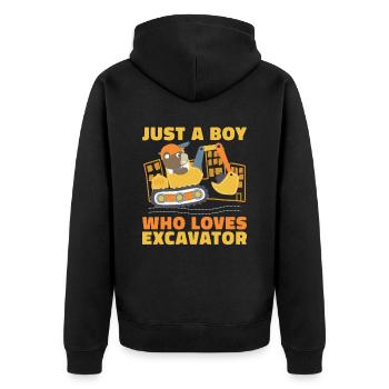 Baggergeburtstag Nur Ein Junge, Der Bagger Liebt - Unisex Premium Bio Zip Hoodie - Schwarz - Hinten - Nico (187cm)