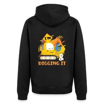 Ich Bin 6 Und Grabe Es Für Einen Bagger-geburtstag - Unisex Premium Bio Zip Hoodie - Schwarz - Hinten - Nico (187cm)