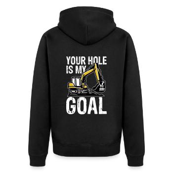 Ihr Loch Ist Mein Ziel Für Baggerfahrer - Unisex Premium Bio Zip Hoodie - Schwarz - Hinten - Nico (187cm)