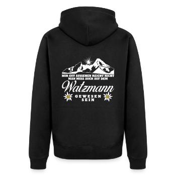 Watzmann Wandern Bergsteigen - Unisex Premium Bio Zip Hoodie - Schwarz - Hinten - Nico (187cm)