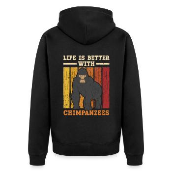 Das Leben ist besser mit Schimpansen Affenzüchter - Unisex Premium Bio Zip Hoodie - Schwarz - Hinten - Nico (187cm)