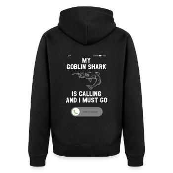 Mein Koboldhai ruft und ich muss Tier gehen - Unisex Premium Bio Zip Hoodie - Schwarz - Hinten - Nico (187cm)