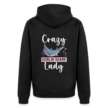 Crazy Goblin Shark Lady Tier Marine Biologe - Unisex Premium Bio Zip Hoodie - Schwarz - Hinten - Nico (187cm)