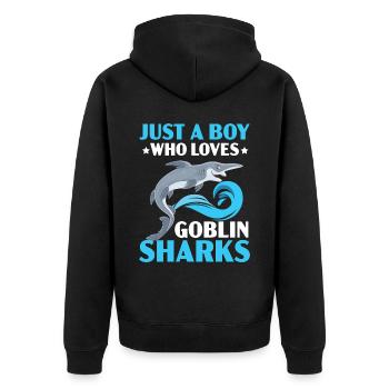 Nur ein Junge, der Goblin Sharks Animal Lover liebt - Unisex Premium Bio Zip Hoodie - Schwarz - Hinten - Nico (187cm)