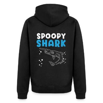 Spoopy Shark Tier Marine Biologe Goblin Hai - Unisex Premium Bio Zip Hoodie - Schwarz - Hinten - Nico (187cm)