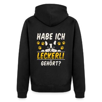 Hund habe ich Leckerli gehört Hundebesitzer - Unisex Premium Bio Zip Hoodie - Schwarz - Hinten - Nico (187cm)