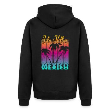 Isla Holbox Mexiko - Unisex Premium Bio Zip Hoodie - Schwarz - Hinten - Nico (187cm)