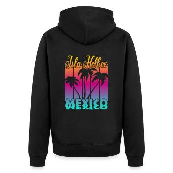 Isla Holbox Mexiko - Unisex Premium Bio Zip Hoodie - Schwarz - Hinten - Nico (187cm)
