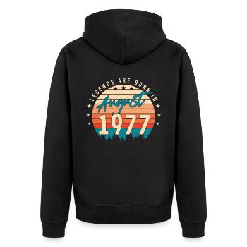 Baujahr August 1977 - Unisex Premium Bio Zip Hoodie - Schwarz - Hinten - Nico (187cm)