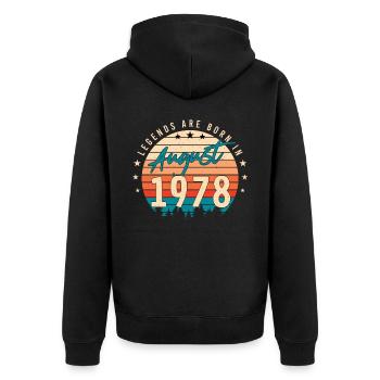 Baujahr August 1978 - Unisex Premium Bio Zip Hoodie - Schwarz - Hinten - Nico (187cm)
