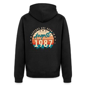 Geboren 1987 Im August - Unisex Premium Bio Zip Hoodie - Schwarz - Hinten - Nico (187cm)