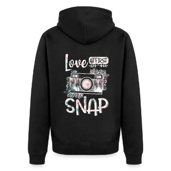 Photography Camera Lens Watercolor - Unisex Premium Bio Zip Hoodie - Schwarz - Hinten - Nico (187cm)