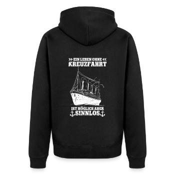 Kreuzfahrt - Unisex Premium Bio Zip Hoodie - Schwarz - Hinten - Nico (187cm)
