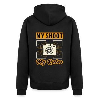 Photography Camera Lens My Shoot - Unisex Premium Bio Zip Hoodie - Schwarz - Hinten - Nico (187cm)