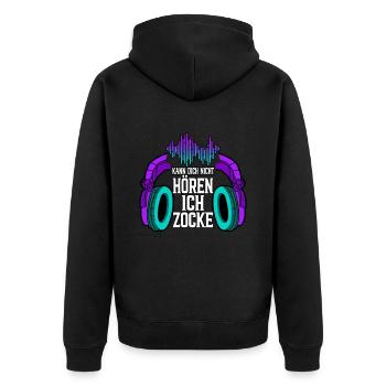 Zocken Gaming Kann Dich Nicht Hören Ich Zocke - Unisex Premium Bio Zip Hoodie - Schwarz - Hinten - Nico (187cm)