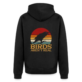 Vintage Birds Arent Real Spion Wache Spionage - Unisex Premium Bio Zip Hoodie - Schwarz - Hinten - Nico (187cm)