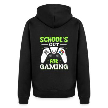 Schools Out For Gaming Gamer Letzter Schultag - Unisex Premium Bio Zip Hoodie - Schwarz - Hinten - Nico (187cm)