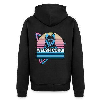 Welsh Corgi Retro - Unisex Premium Bio Zip Hoodie - Schwarz - Hinten - Nico (187cm)