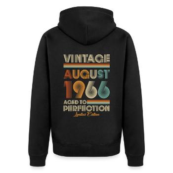 Vintage Aged To Perfection August 1966 - Unisex Premium Bio Zip Hoodie - Schwarz - Hinten - Nico (187cm)