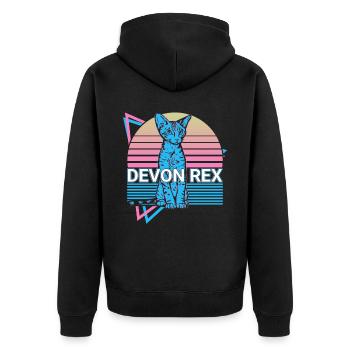 Devon Rex Cat Retro - Unisex Premium Organic Zip Hoodie - black - Back - Nico (187cm)