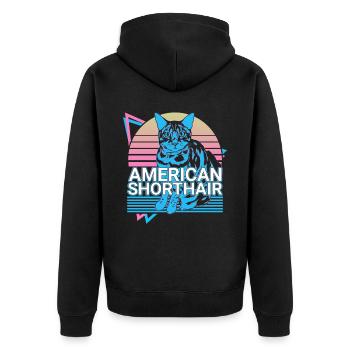 American Shorthair Cat Rétro - Veste à capuche bio Premium Unisexe - noir - Dos - Nico (187cm)