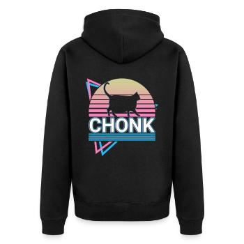 Chonk Katze Retro - Unisex Premium Bio Zip Hoodie - Schwarz - Hinten - Nico (187cm)