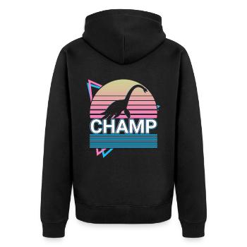 Champ Kryptide Kryptozoologie Retro - Unisex Premium Bio Zip Hoodie - Schwarz - Hinten - Nico (187cm)