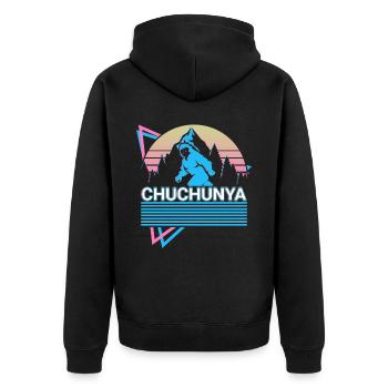 Chuchunya Kryptide Kryptozoologie Retro - Unisex Premium Bio Zip Hoodie - Schwarz - Hinten - Nico (187cm)
