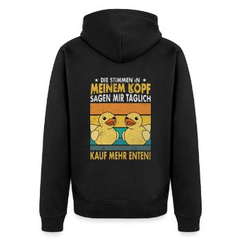 Entenspaß Quietscheenten Gelbe Enten Geschenk - Unisex Premium Bio Zip Hoodie - Schwarz - Hinten - Nico (187cm)