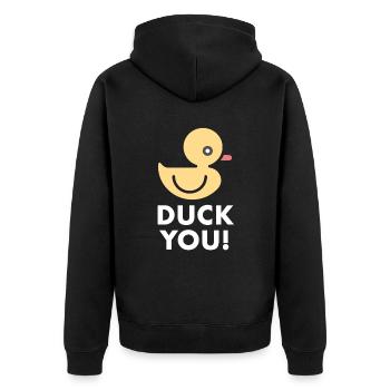Duck You Enten Wortspiel Sarkasmus Gelbe Ente - Unisex Premium Bio Zip Hoodie - Schwarz - Hinten - Nico (187cm)