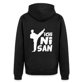 Karate Kampfsport Karateka Japan Kampfkunst - Unisex Premium Bio Zip Hoodie - Schwarz - Hinten - Nico (187cm)