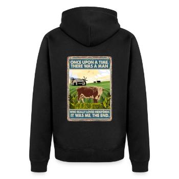 Kuhrasse Liebte Herefords - Unisex Premium Bio Zip Hoodie - Schwarz - Hinten - Nico (187cm)
