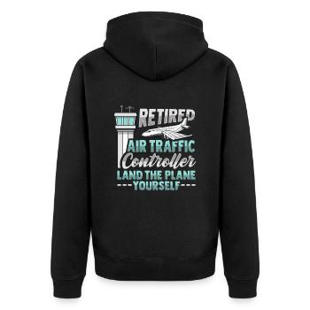 Airport tower design n retired air traffic controllers - Unisex Premium Organic Zip Hoodie - black - Back - Nico (187cm)